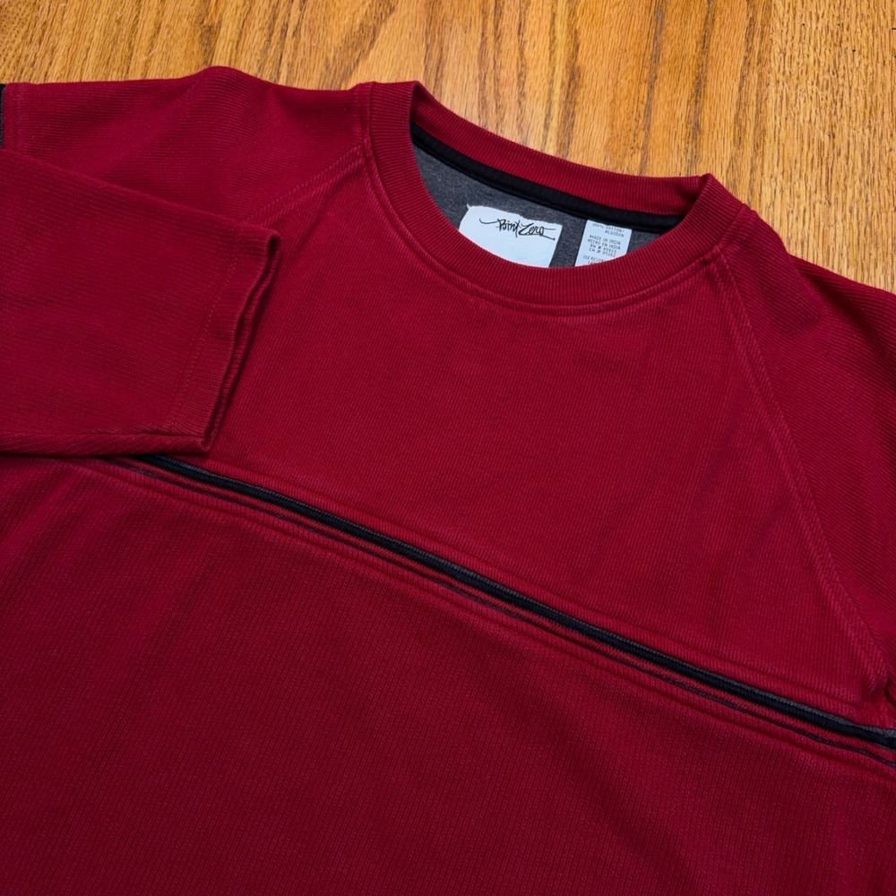 Point Zero Shirt Mens XL Red Ribbed Crew Stripe Long Sleeve Skate Vintage Y2K